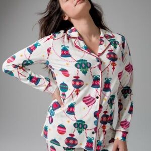 SOMA Christmas Pajama Set Cool Nights Button Pants Ornament Cream Red Pink Large